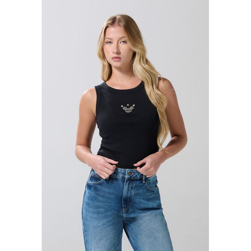 KOAJ - KOAJ Camiseta manga sisa negra con diseño de Mickey Mujer