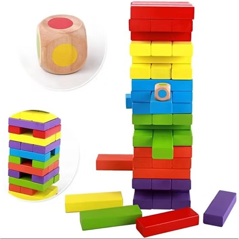JUGUETERIA EXPRESS - Torre Jenga 54 Bloques Colores Madera Juego Niños Y Adultos