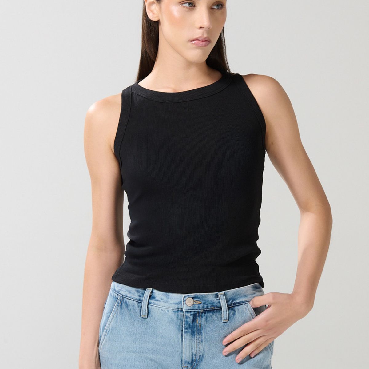 KOAJ - KOAJ Camiseta unicolor manga sisa en tela acanalada Mujer