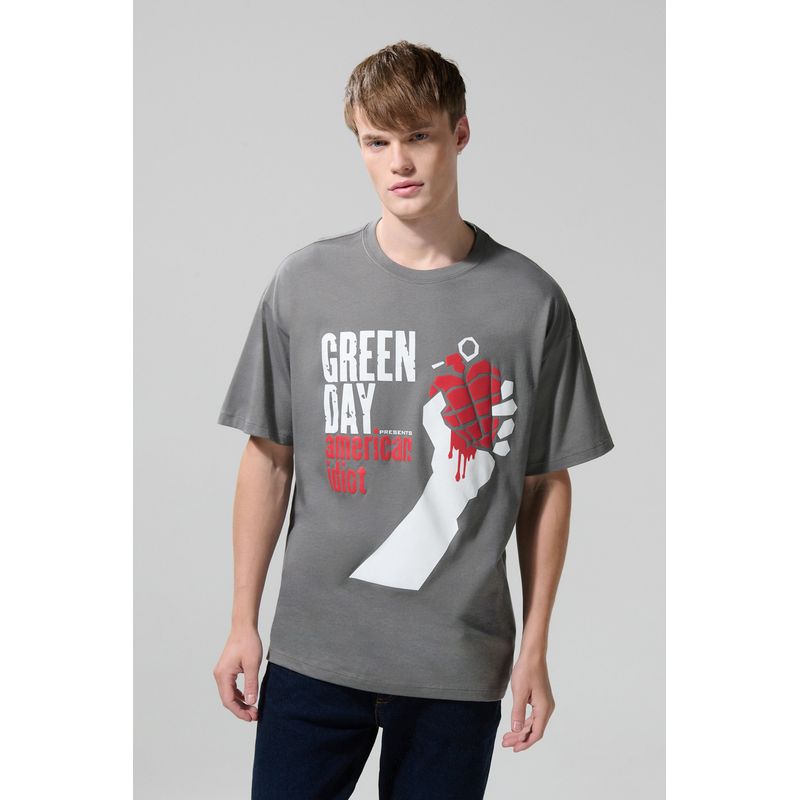 KOAJ - KOAJ Camiseta gris intensa de Green Day con manga corta Hombre