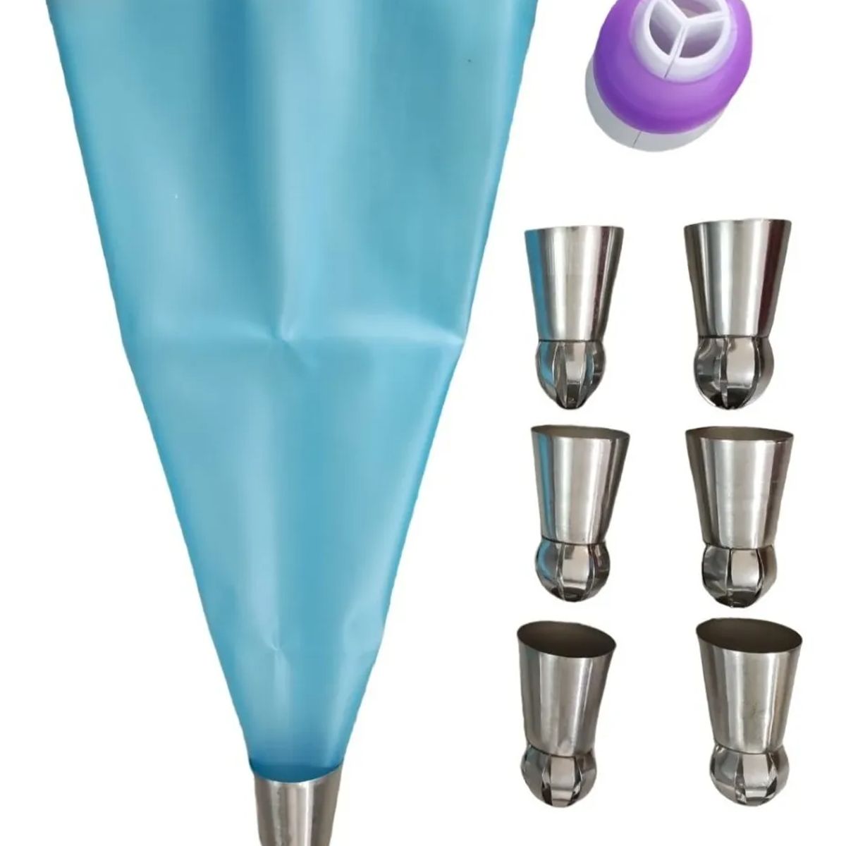 GENERICO - Manga Pastelera Silicona 7 Boquillas Acero Inoxidable Acople