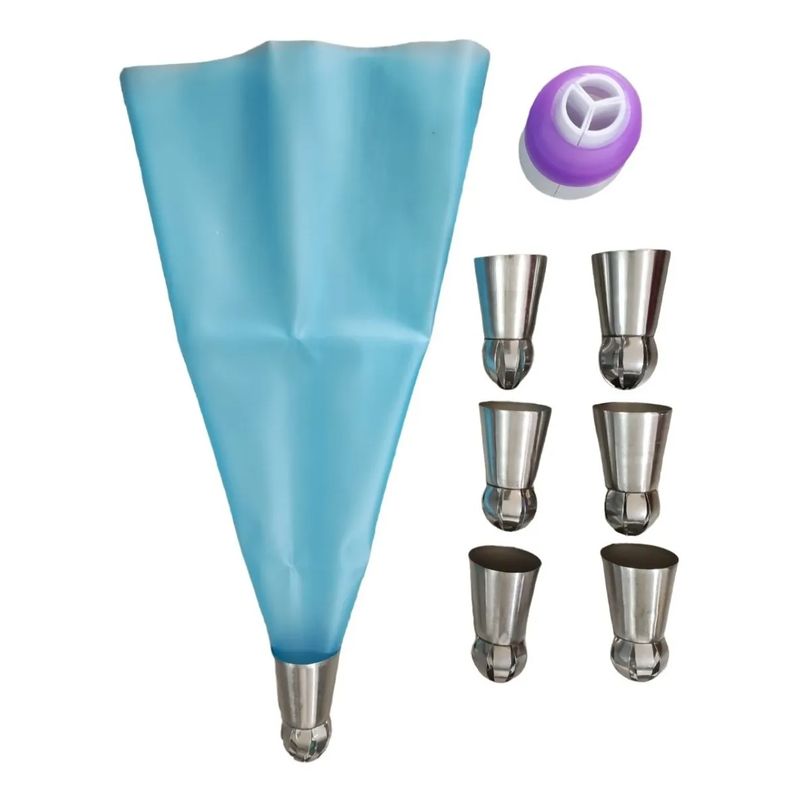 GENERICO - Manga Pastelera Silicona 7 Boquillas Acero Inoxidable Acople