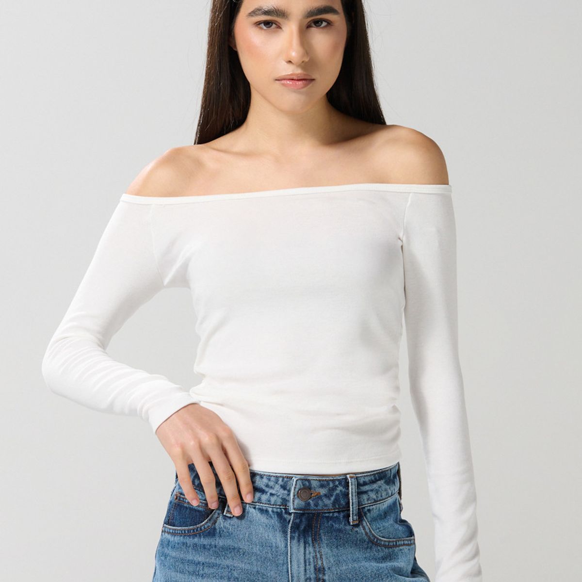 KOAJ - KOAJ Camiseta manga larga unicolor ajustada con cuello redo Mujer