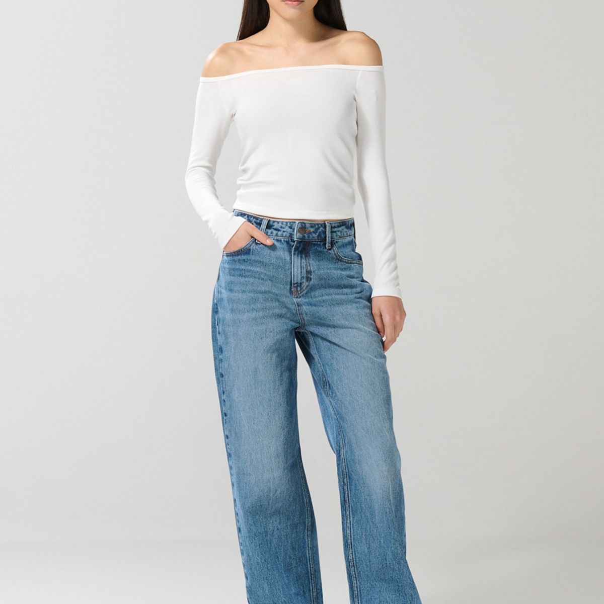 KOAJ - KOAJ Camiseta manga larga unicolor ajustada con cuello redo Mujer