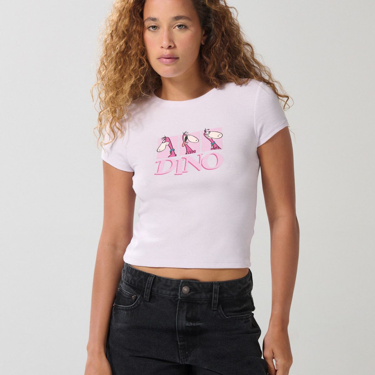 KOAJ - KOAJ Camiseta lila clara en rib manga corta de Los Picapiedr Mujer