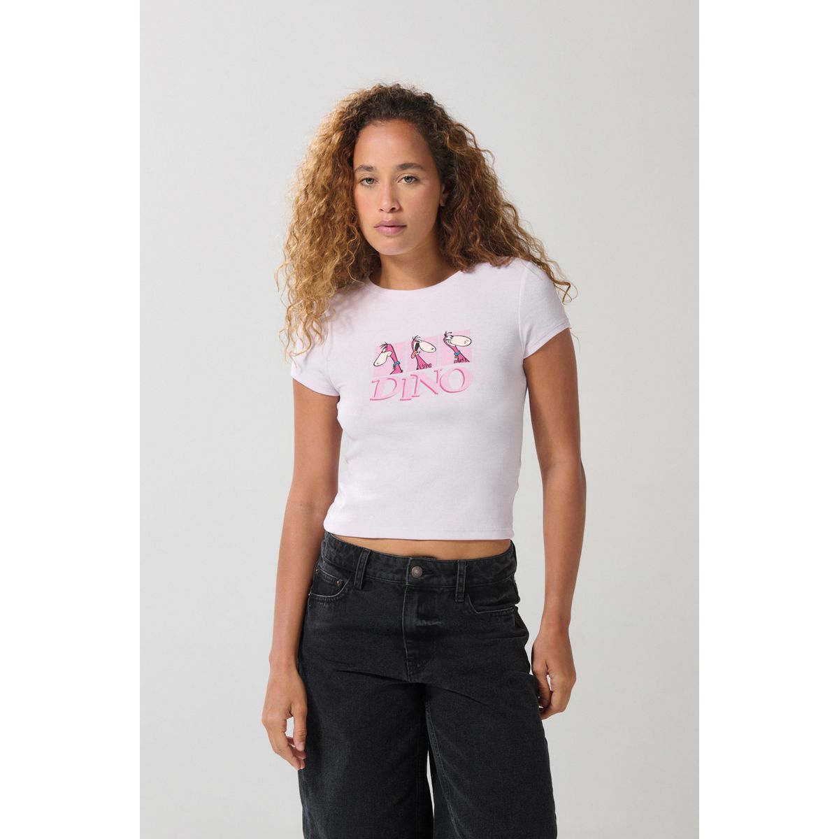 KOAJ - KOAJ Camiseta lila clara en rib manga corta de Los Picapiedr Mujer