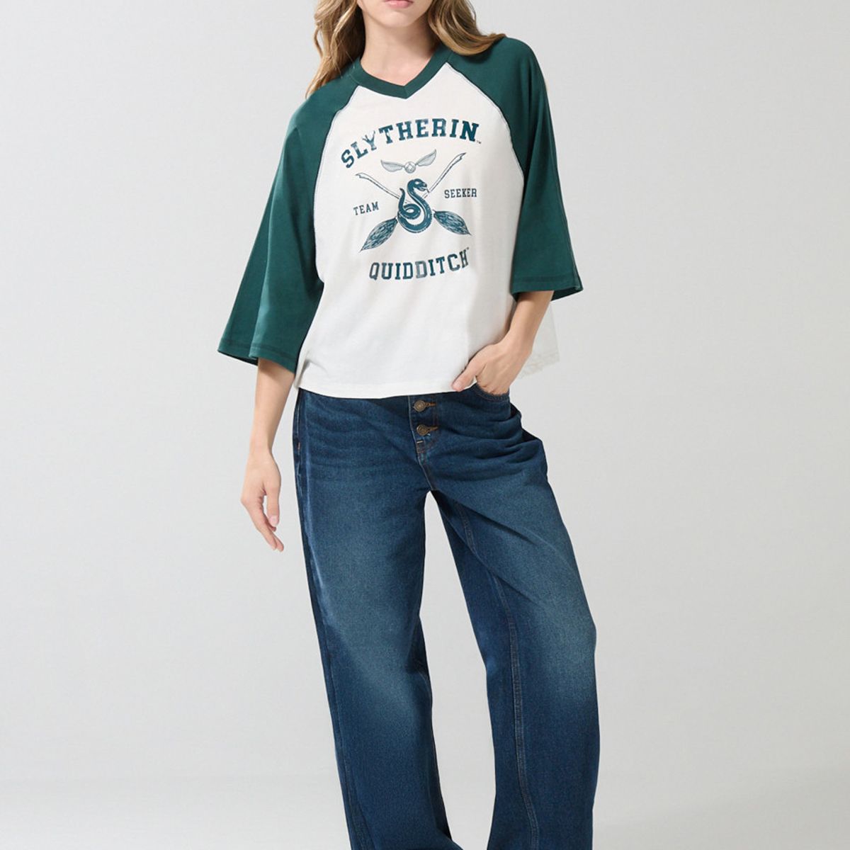 KOAJ - KOAJ Camiseta crop top crema oversize con arte de Harry Pot Mujer