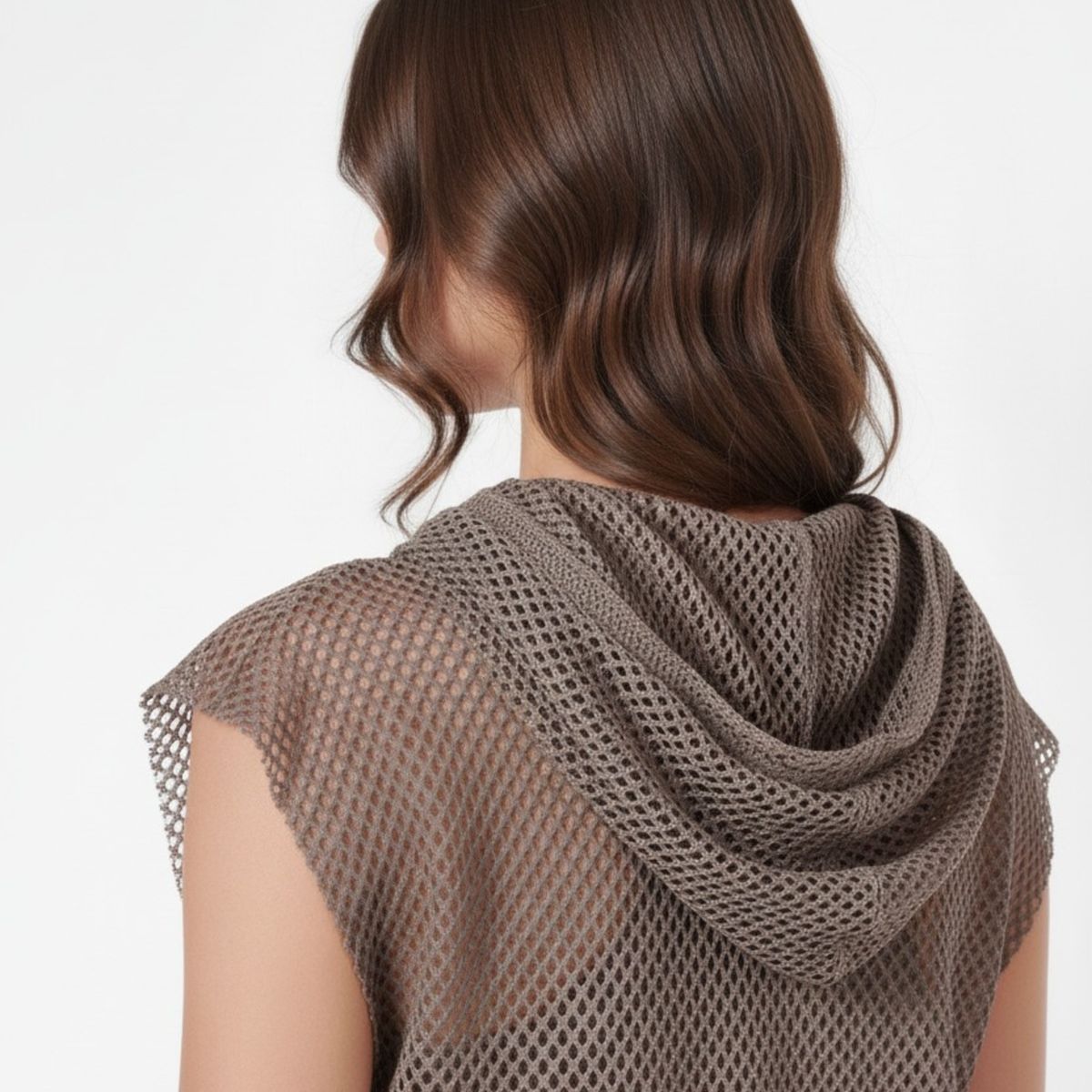 BELIFE - Camiseta manga sisa café en malla para mujer