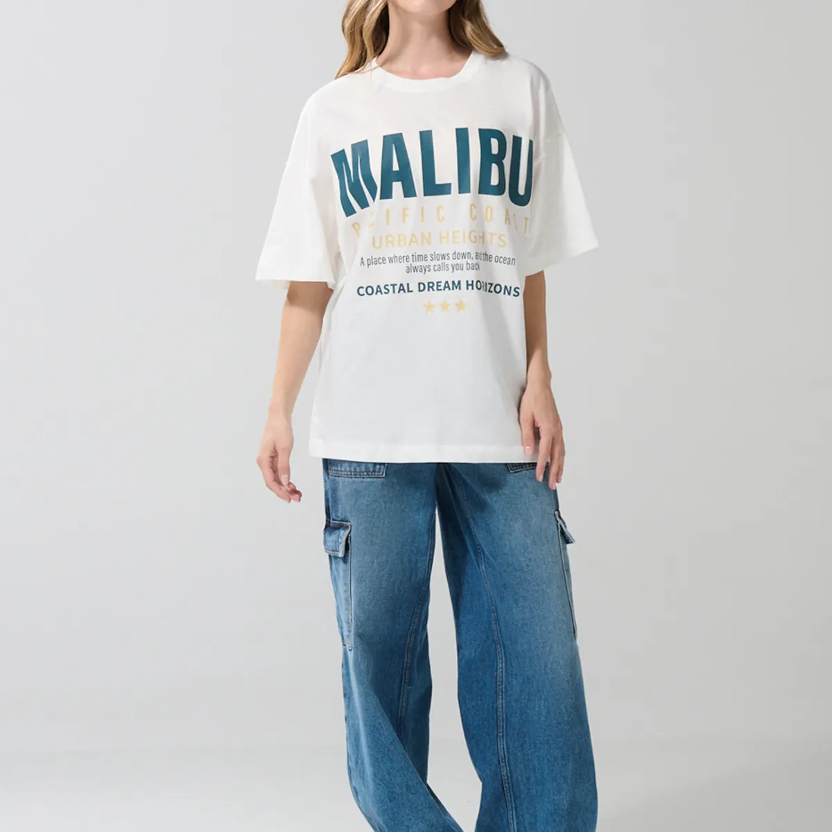 KOAJ - KOAJ Camiseta femenina fit super oversize manga corta Mujer