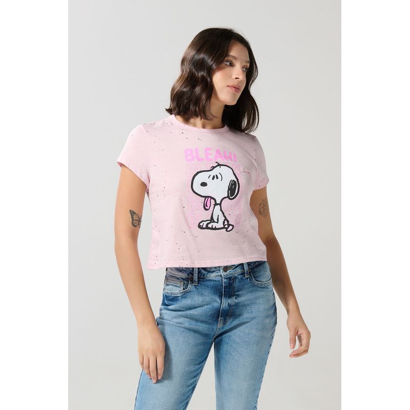 KOAJ - KOAJ Camiseta rosada cuello redondo con arte de Snoopy Mujer