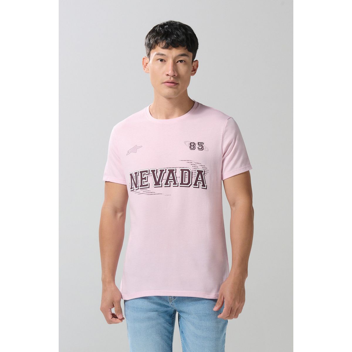 KOAJ - KOAJ Camiseta rosada cuello redondo con texto college Hombre