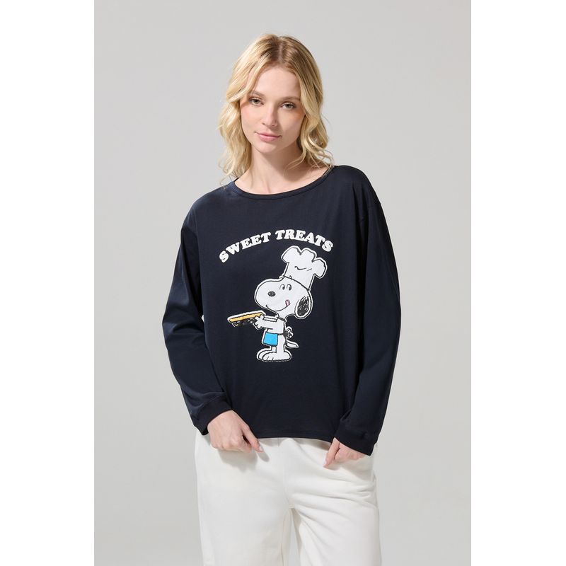 KOAJ - KOAJ Camiseta manga larga crema con arte de Snoopy Mujer