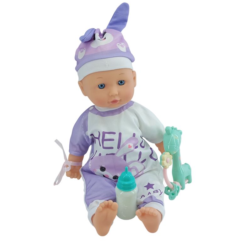 JUGUETERIA EXPRESS - Muñeco Bebe 10 Sonidos Con Tetero Y Sonajero 30cm