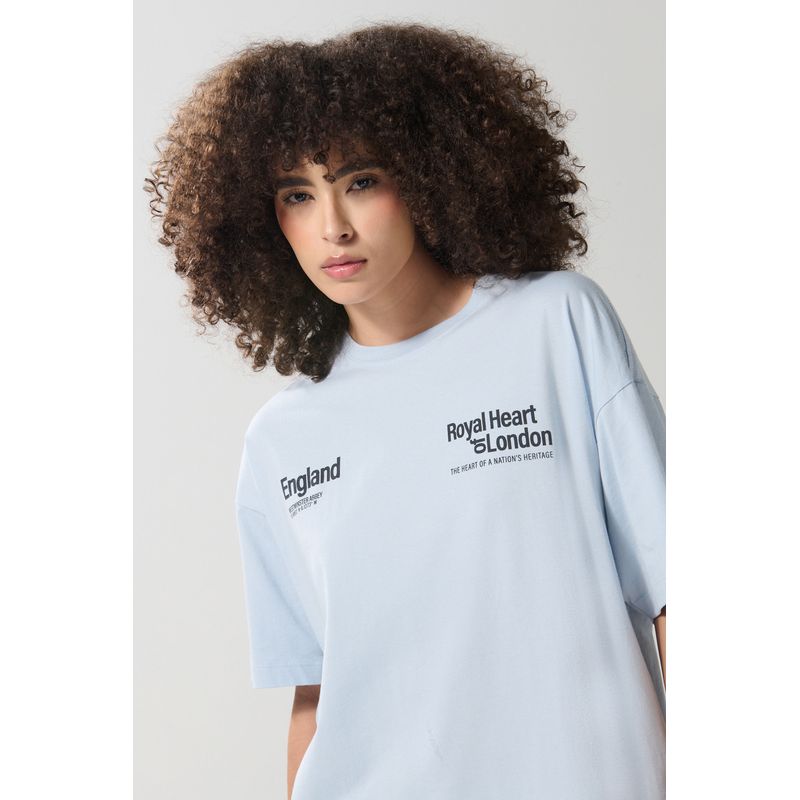 KOAJ - KOAJ Camiseta oversize azul clara college con cuello redondo Mujer