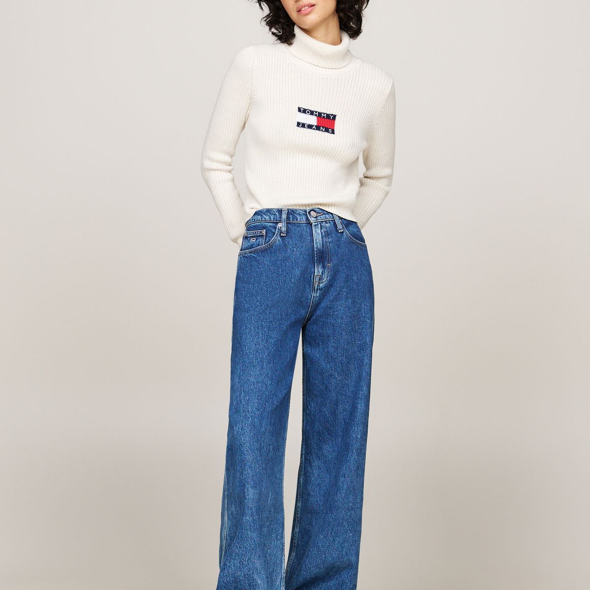 TOMMY HILFIGER - Saco beige slim de cuello alto y mezcla de lana Tommy Jeans