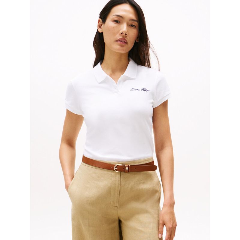 TOMMY HILFIGER - Polo blanco de corte slim con logo script Tommy Hilfiger