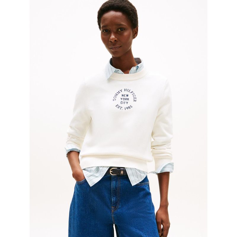 TOMMY HILFIGER - Saco blanco tejido cuello redondo con logo gráfico Tommy Hilfiger