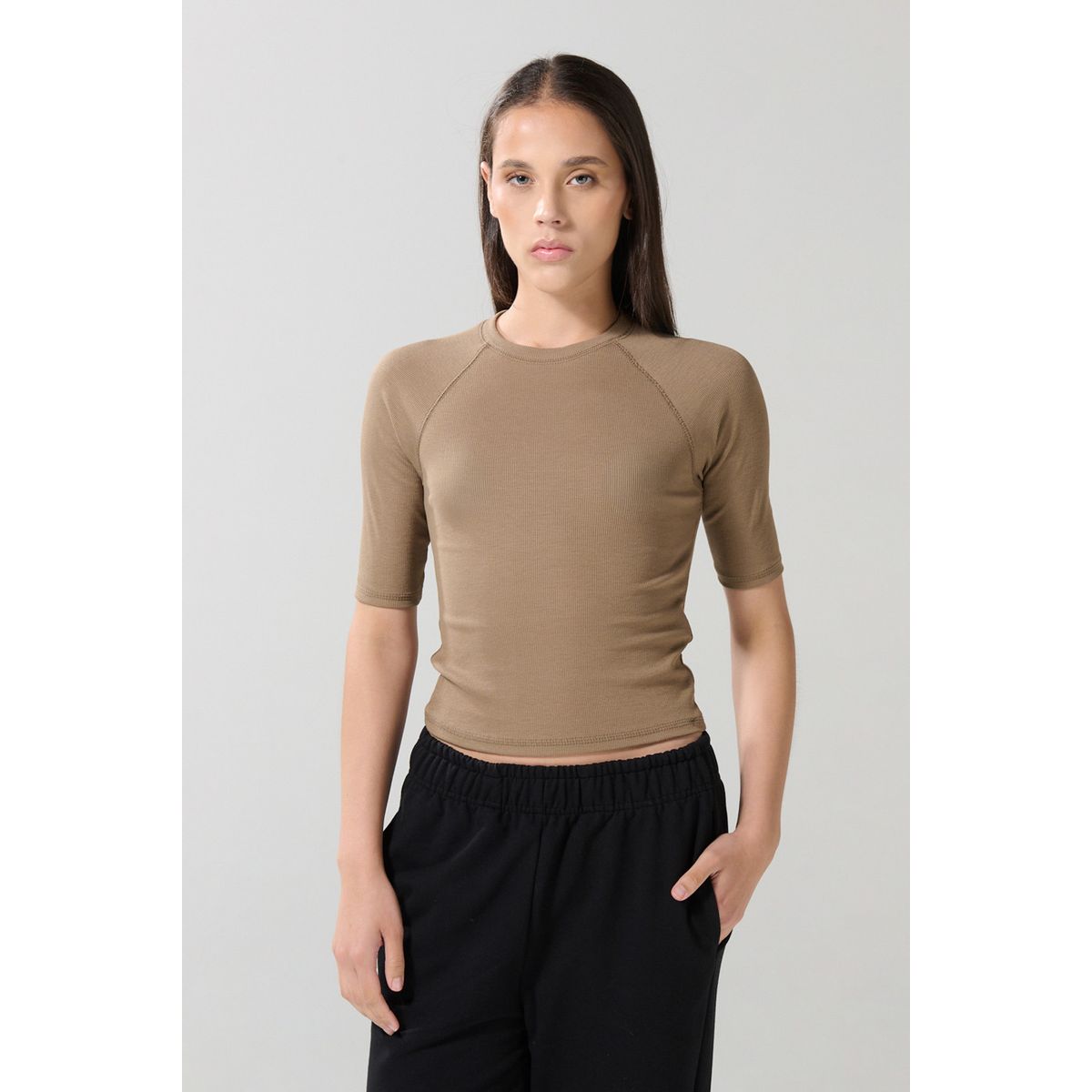 KOAJ - KOAJ Camiseta manga ranglan corta unicolor con texturas de c Mujer