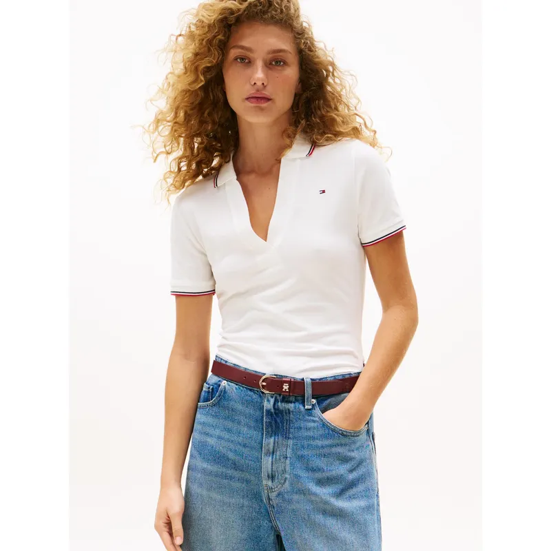 TOMMY HILFIGER - Polo blanco 1985 de corte slim con ribetes Tommy Hilfiger
