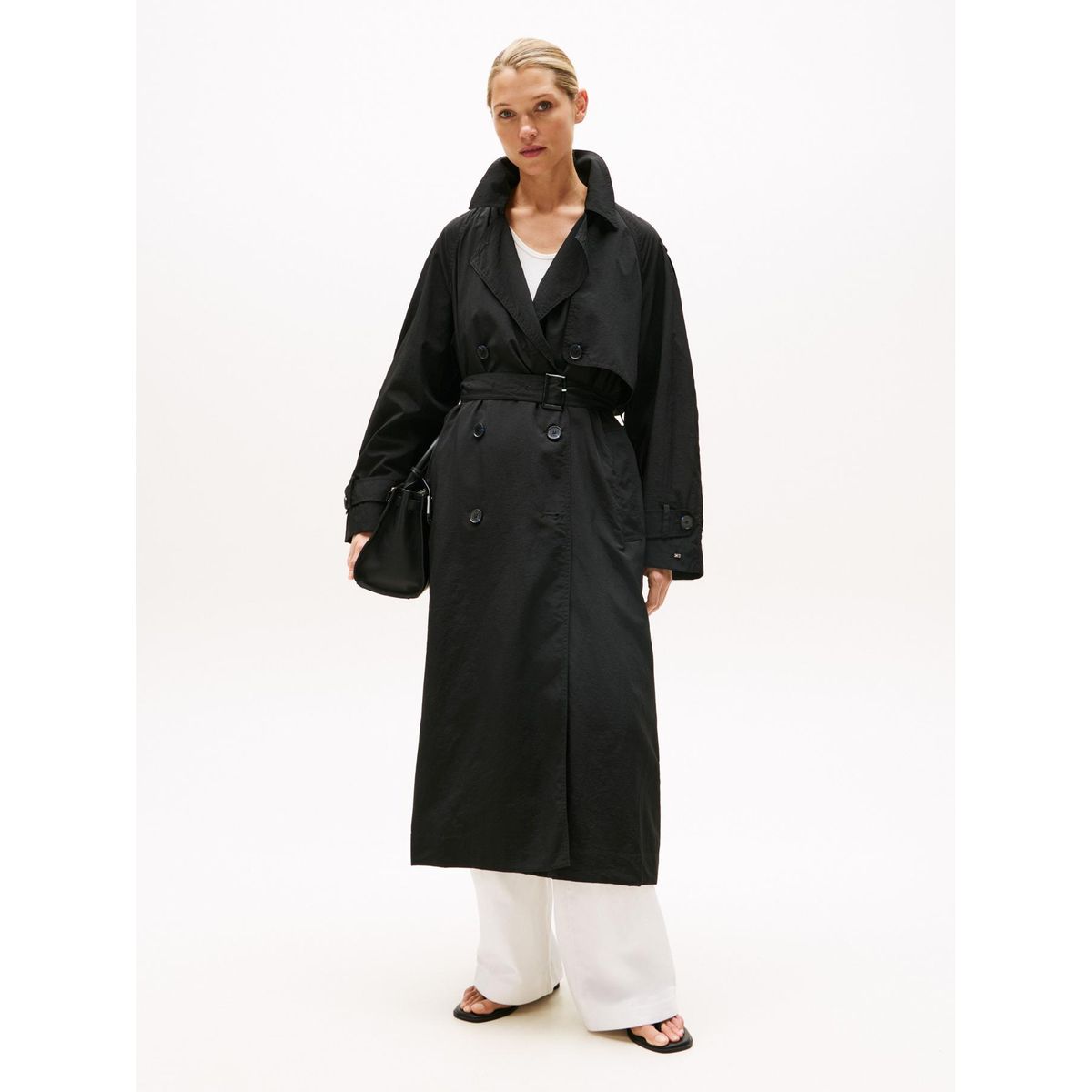 TOMMY HILFIGER - Gabardina negra ligera de corte oversize Tommy Hilfiger