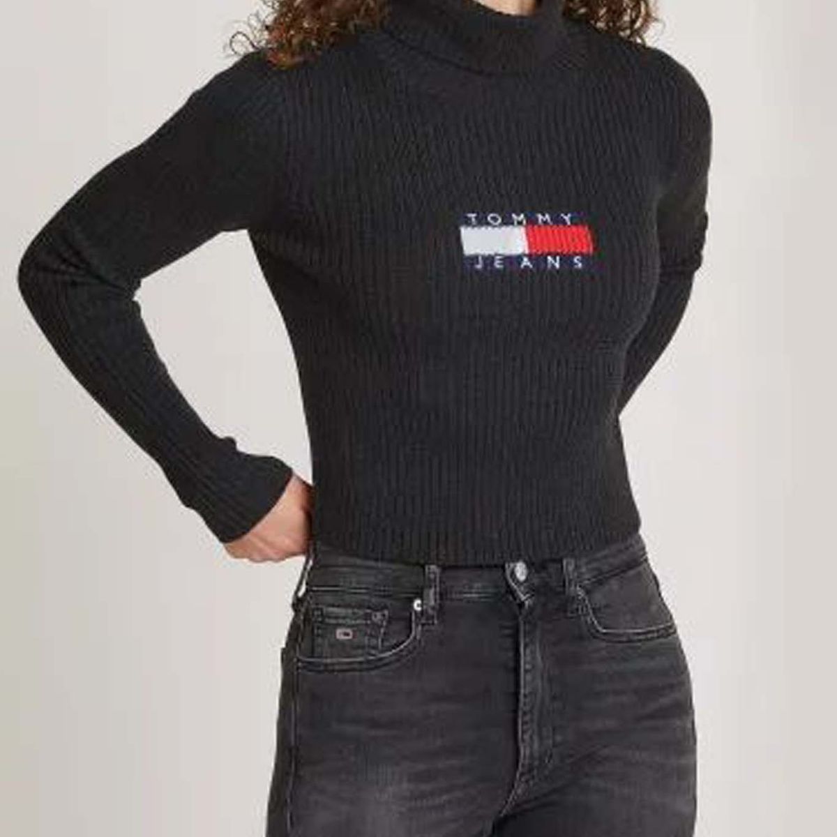 TOMMY HILFIGER - Saco negro slim de cuello alto y mezcla de lana Tommy Jeans