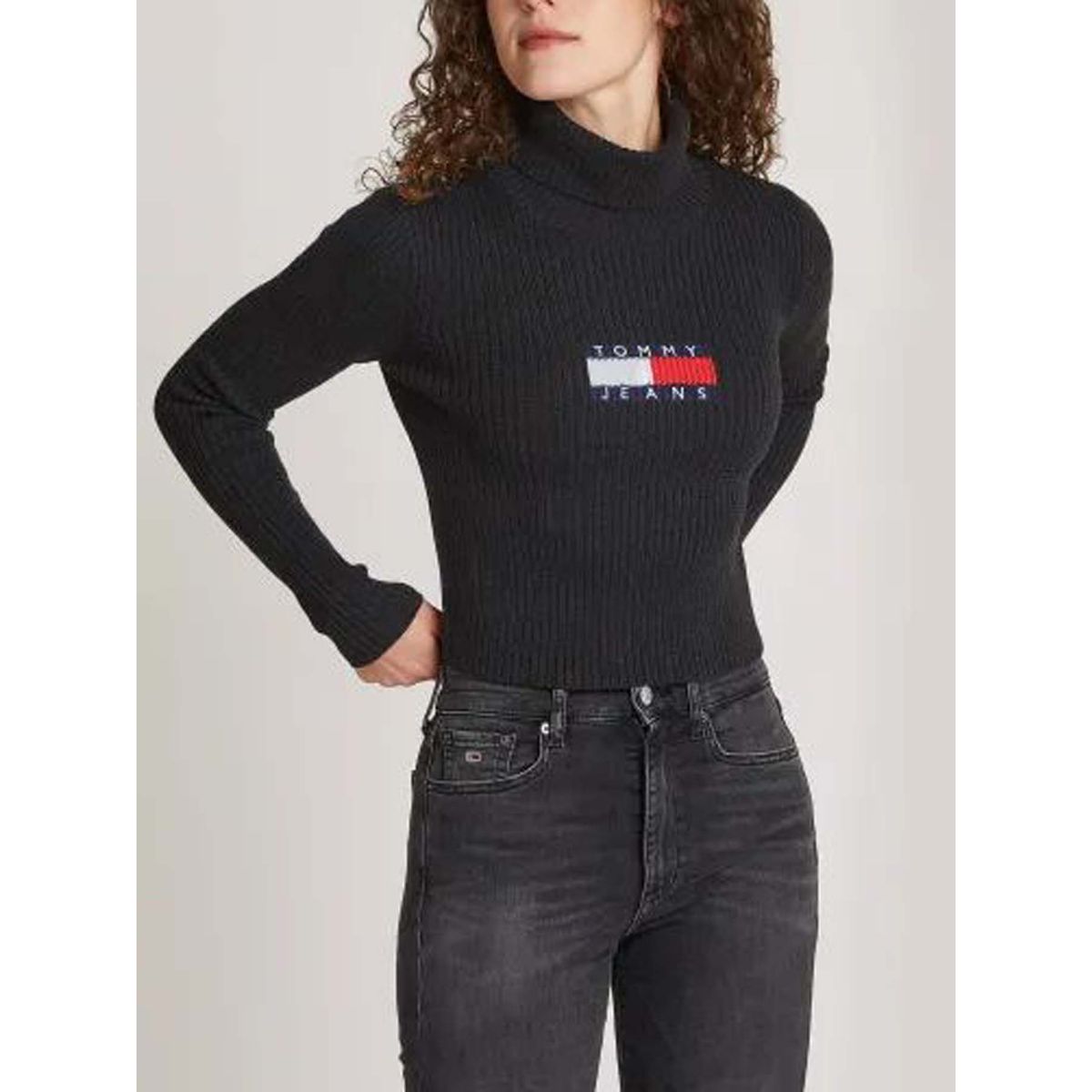 TOMMY HILFIGER - Saco negro slim de cuello alto y mezcla de lana Tommy Jeans