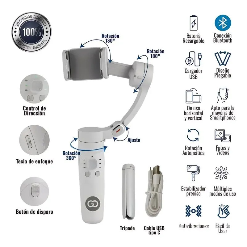 GENERICO - Trípode Estabilizador M1 para Celular con Bluetooth y Rotación 360°