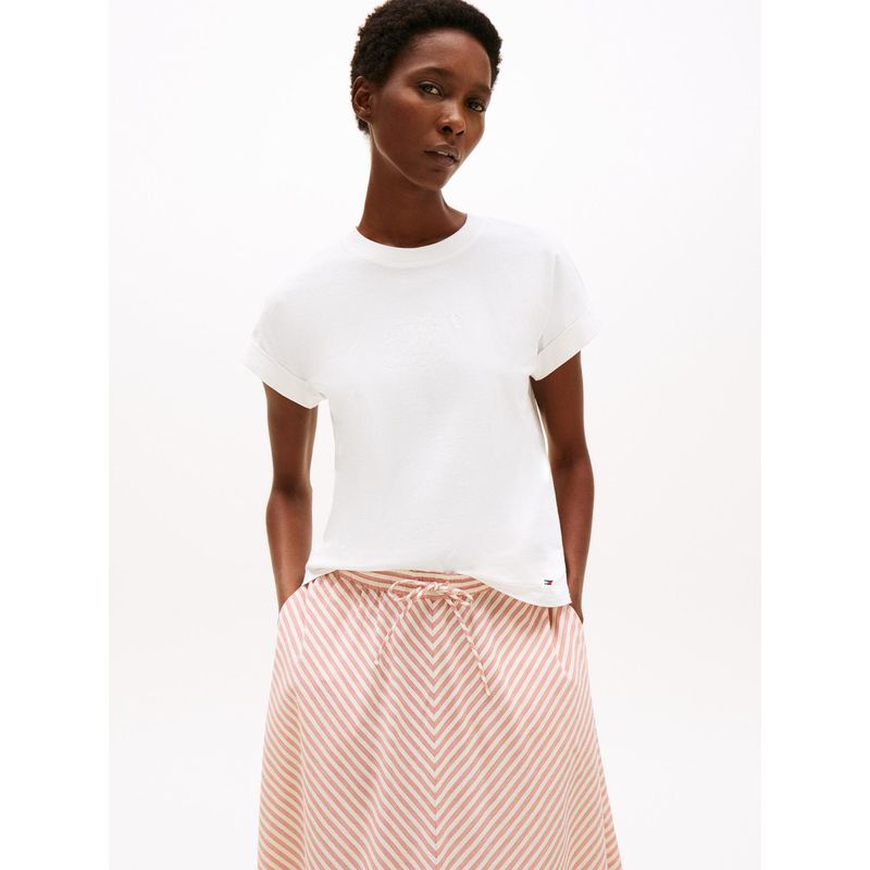 TOMMY HILFIGER - Camiseta blanca de cuello redondo con logo bordado Tommy Hilfiger