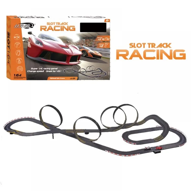 JUGUETERIA EXPRESS - Pista Eléctrica Carros 4 Giros 1114cm Recargable Slot Racing