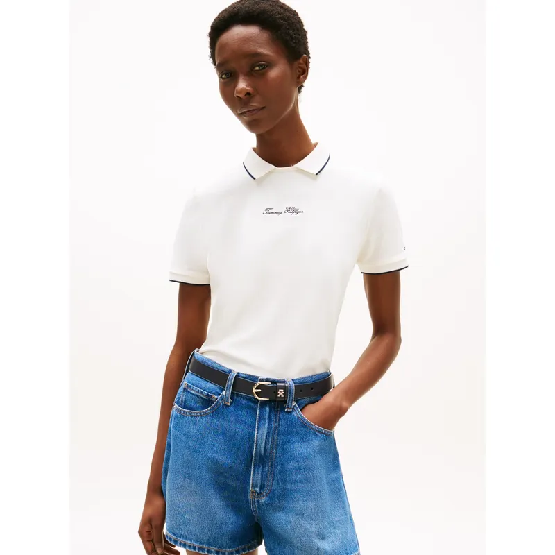 TOMMY HILFIGER - Polo blanco de corte regular con logo script Tommy Hilfiger