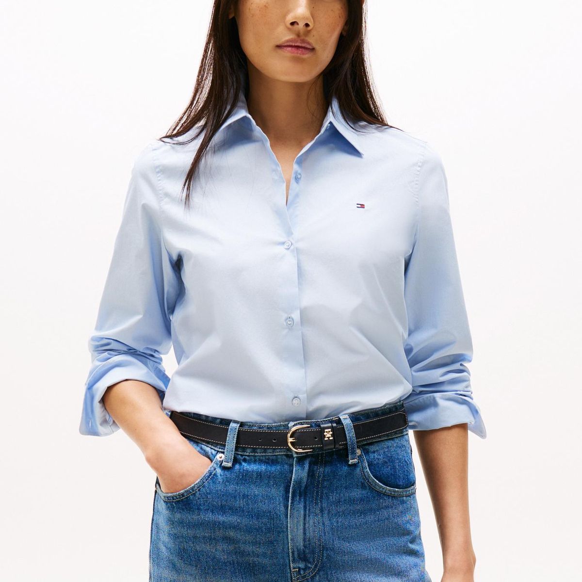 TOMMY HILFIGER - Camisa celeste a rayas de corte regular Tommy Hilfiger