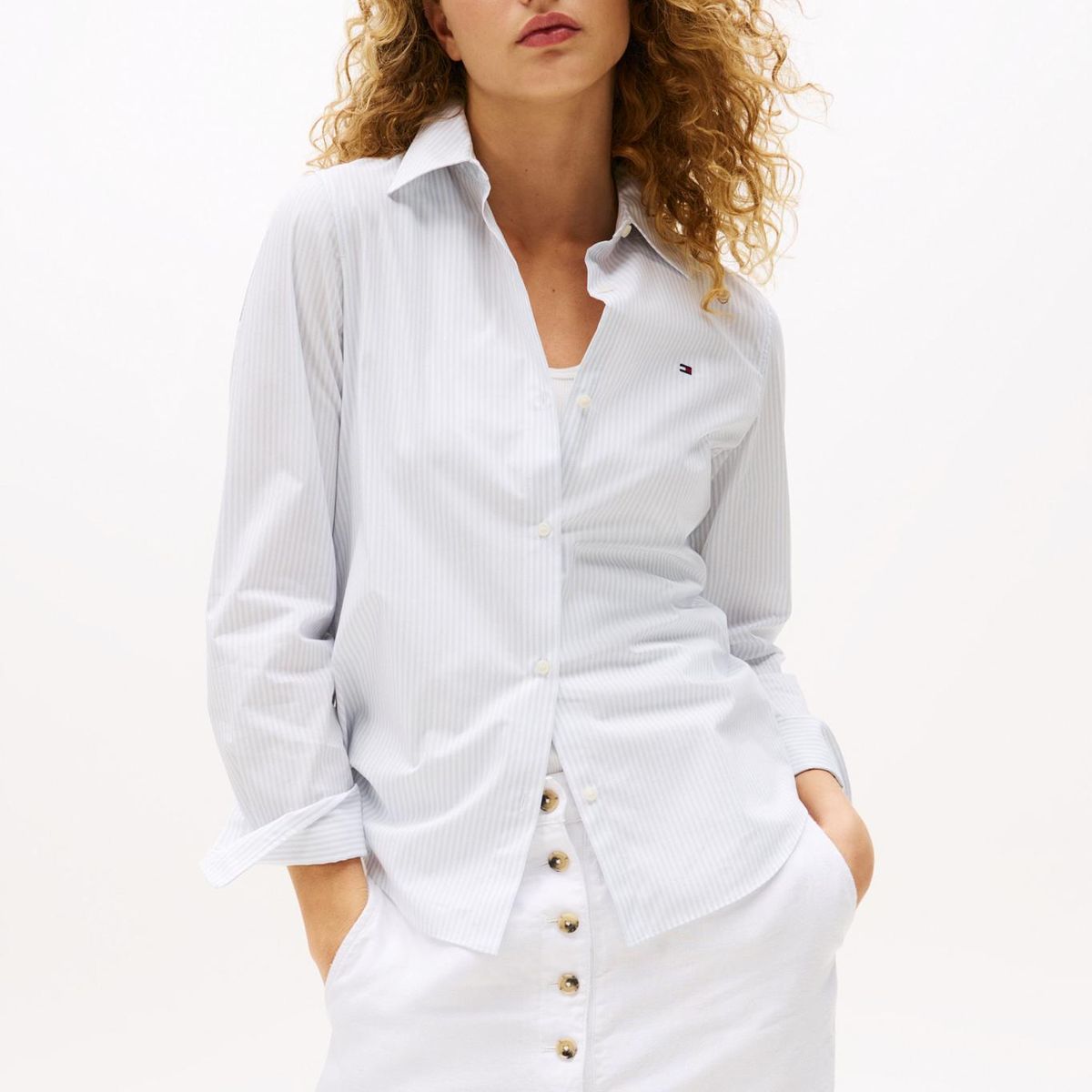 TOMMY HILFIGER - Camisa celeste a rayas de corte regular Tommy Hilfiger