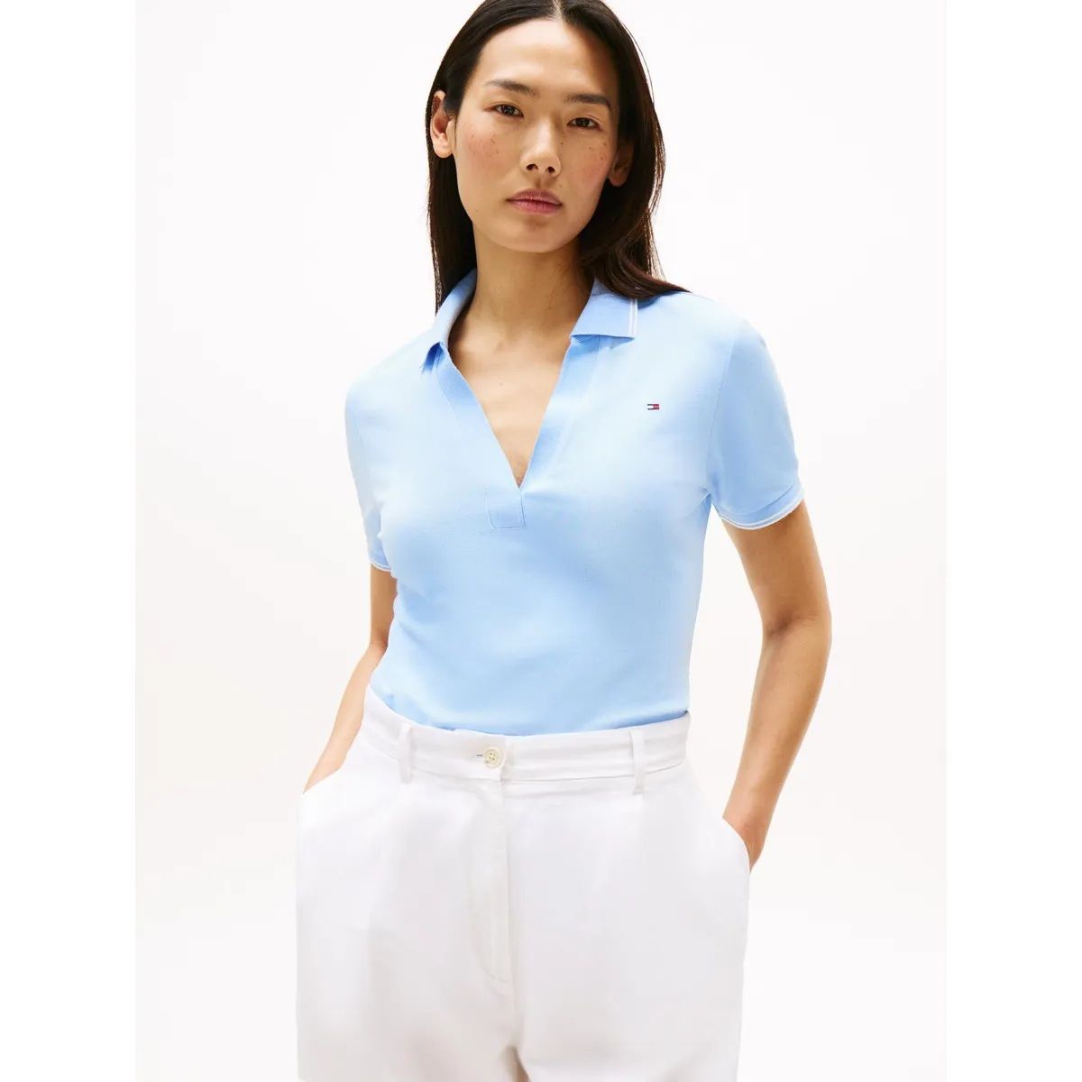 TOMMY HILFIGER - Polo celeste 1985 de corte slim con ribetes Tommy Hilfiger