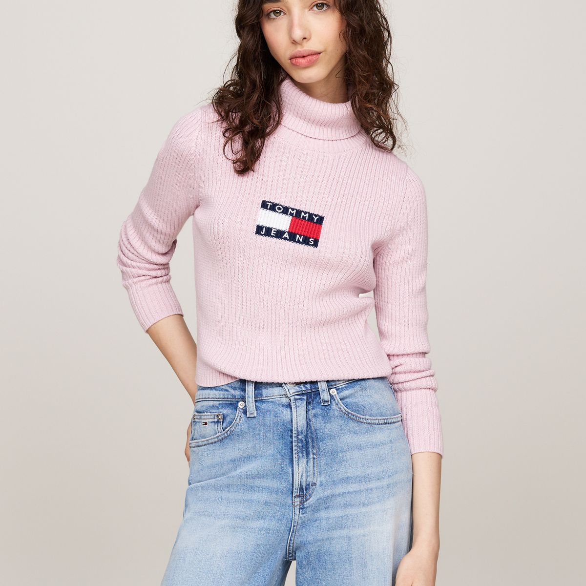 TOMMY HILFIGER - Saco rosa slim de cuello alto y mezcla de lana Tommy Jeans