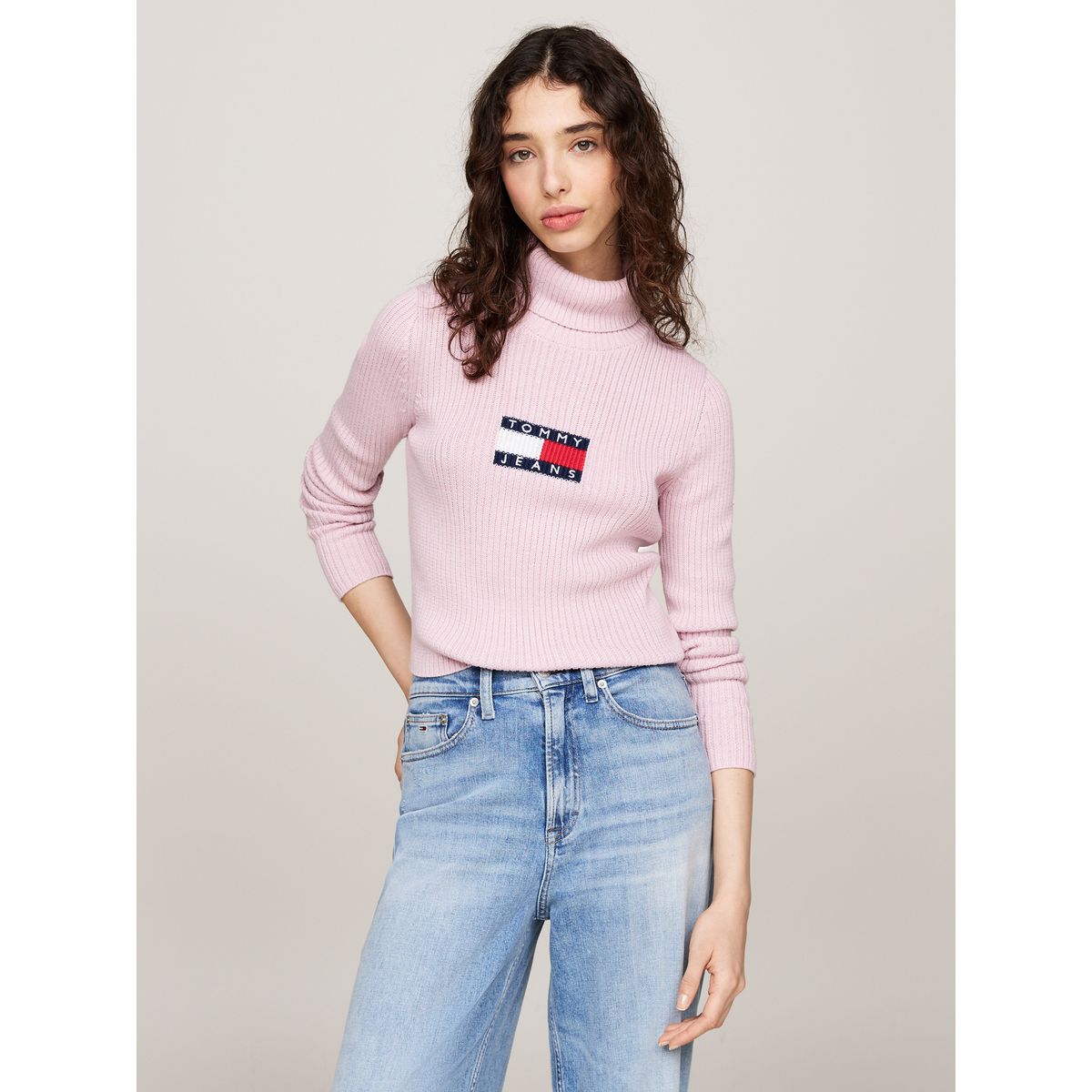 TOMMY HILFIGER - Saco rosa slim de cuello alto y mezcla de lana Tommy Jeans