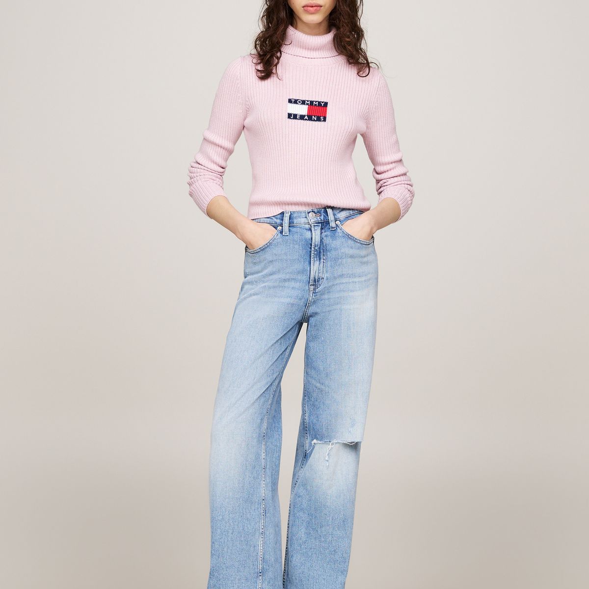 TOMMY HILFIGER - Saco rosa slim de cuello alto y mezcla de lana Tommy Jeans