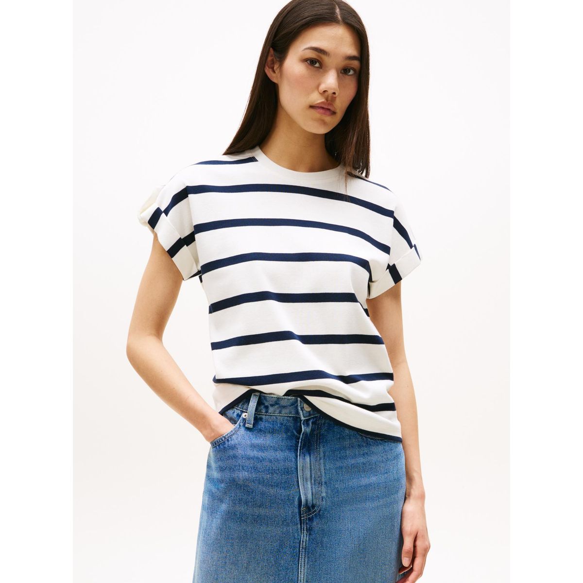 TOMMY HILFIGER - Camiseta multicolor con cuello redondo y botones dorados Tommy Hilfiger