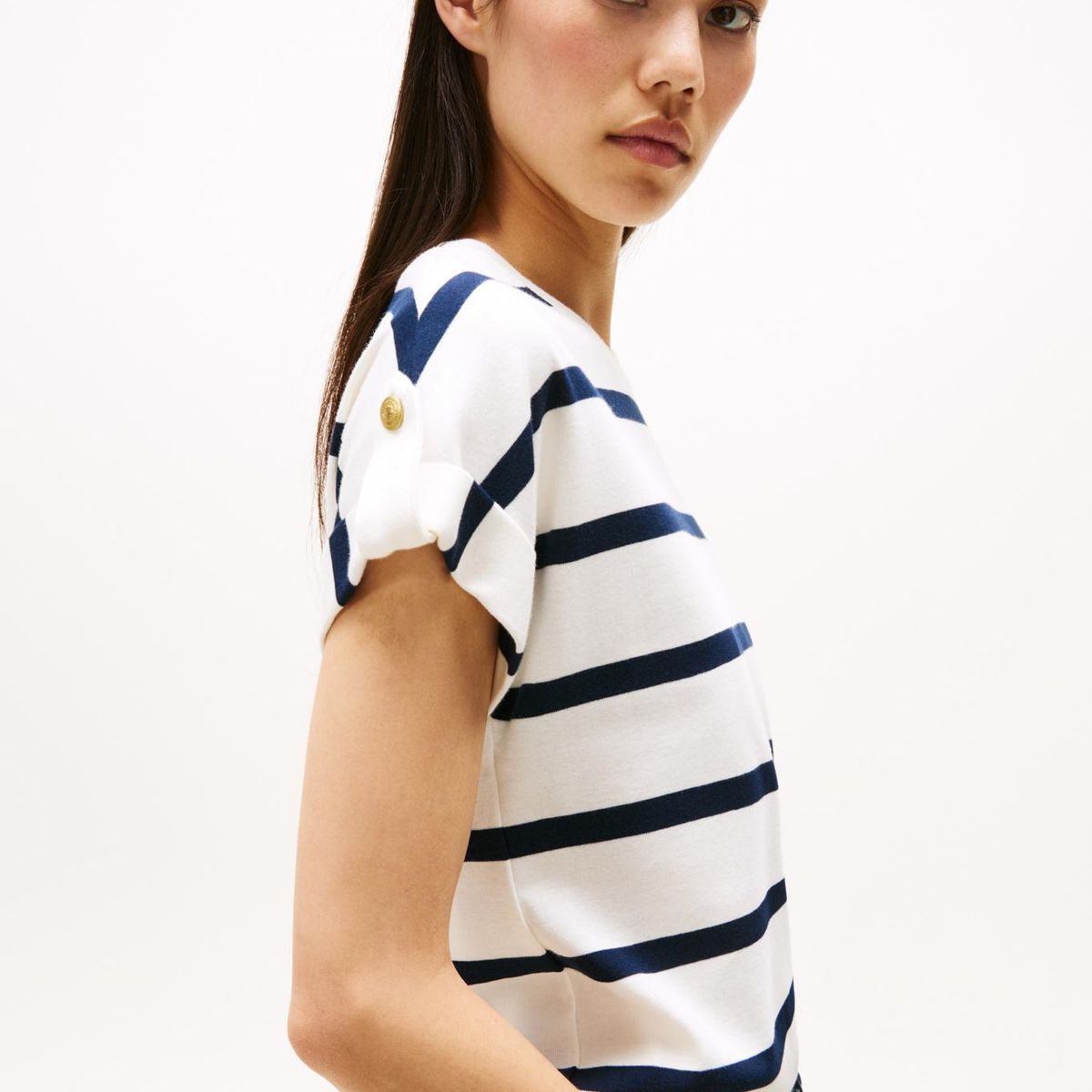 TOMMY HILFIGER - Camiseta multicolor con cuello redondo y botones dorados Tommy Hilfiger