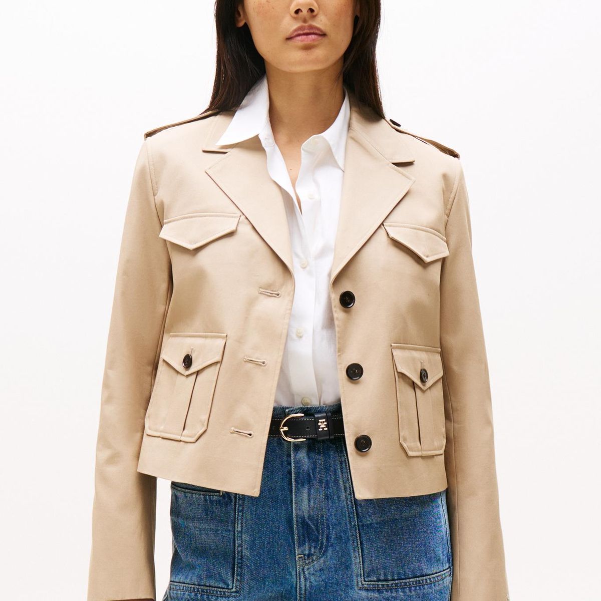 TOMMY HILFIGER - Chaqueta beige de estilo militar Tommy Hilfiger