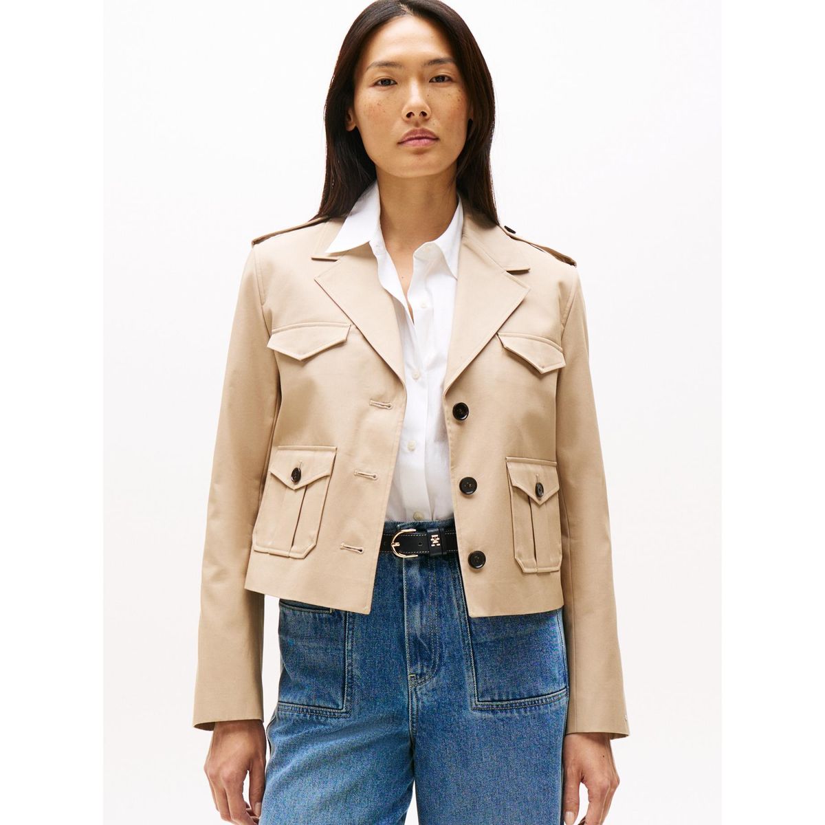TOMMY HILFIGER - Chaqueta beige de estilo militar