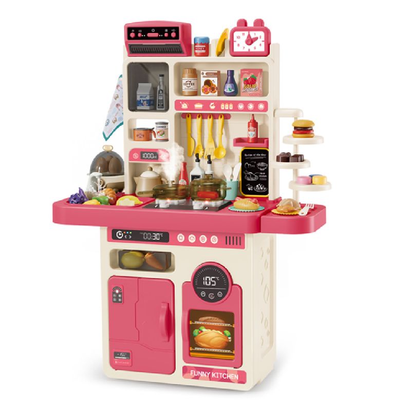 MARKET TOYS - Cocina Infantil 89 Pcs Luces + Sonidos+ Vapor +agua