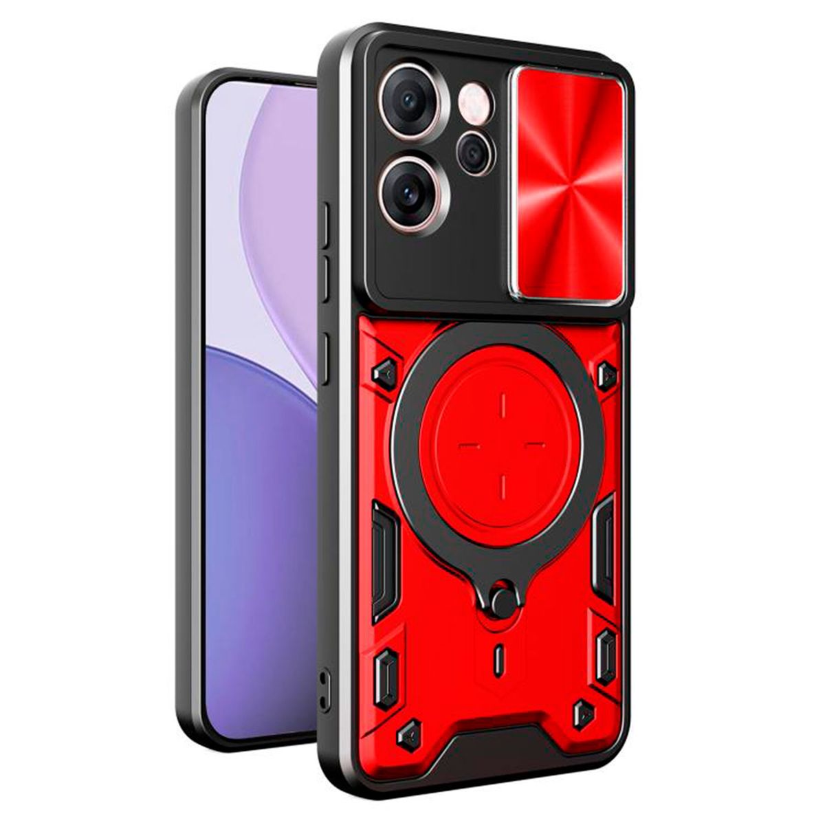 GENERICO - Estuche Proteccion Camara Con Soporte para Oppo Reno 14F Rojo