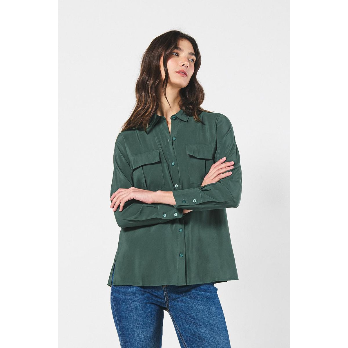 KOAJ - KOAJ BLUSA CUELLO CAMISERO MANGA LARGA  Y  BOLSILLOS Mujer