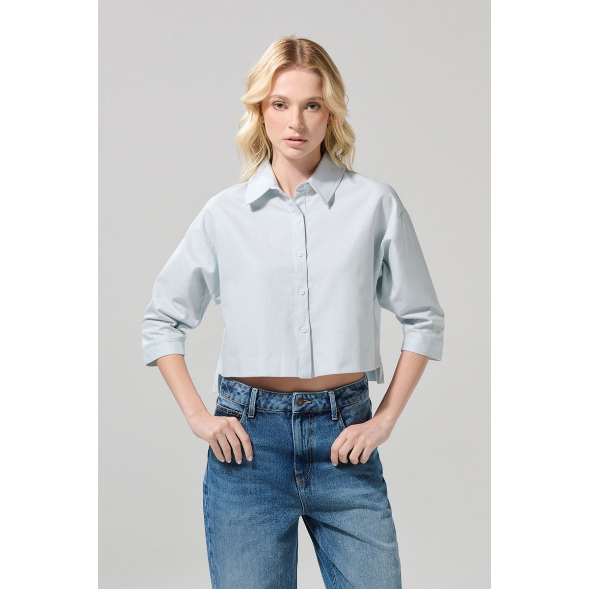 KOAJ - KOAJ Blusa crop top azul clara con cuello sport Mujer