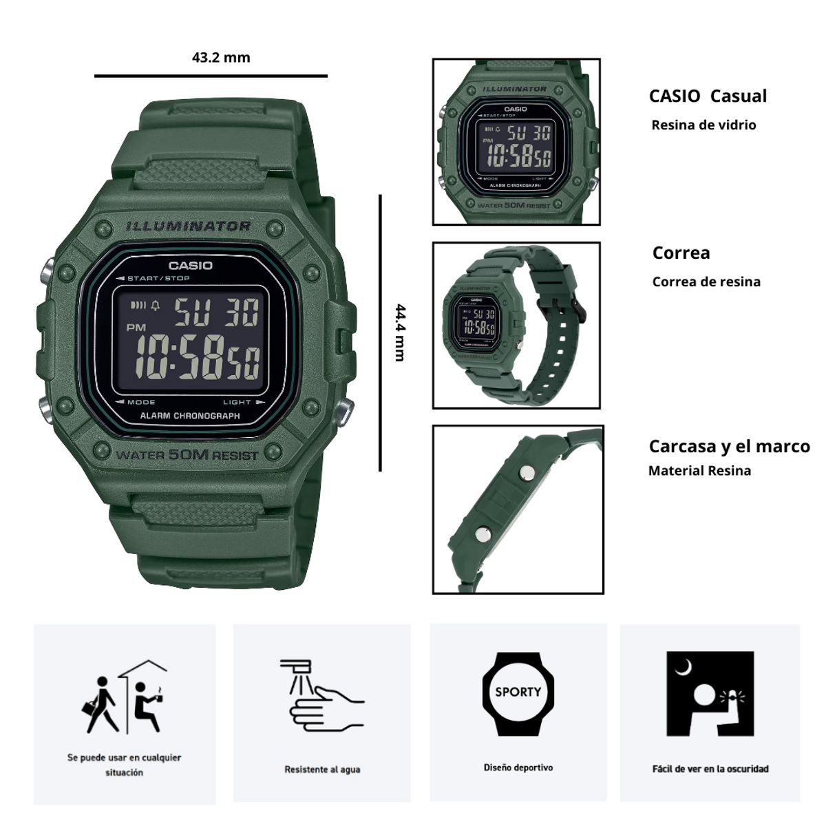 CASIO - Reloj Casio W-218H-3B Diseño Deportivo