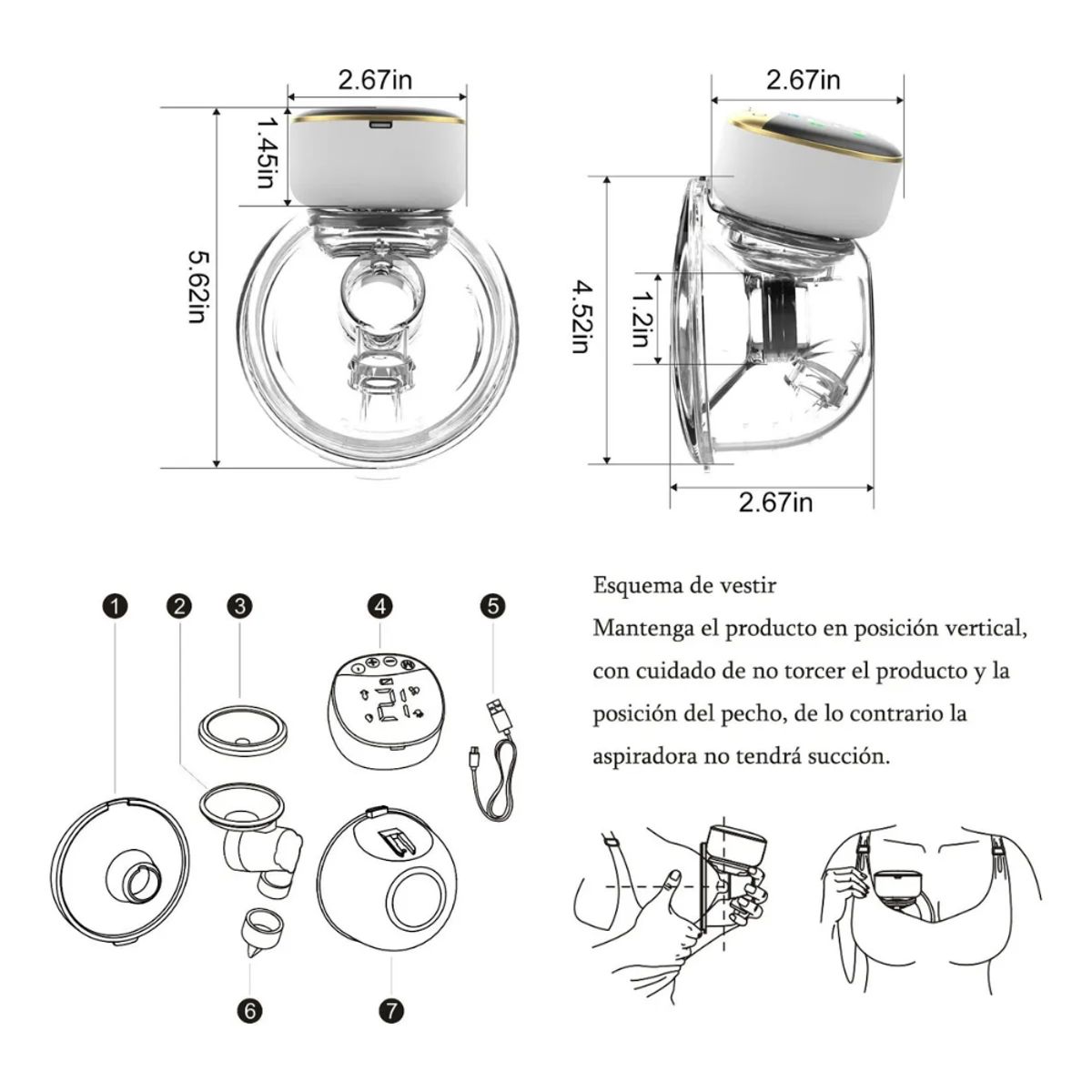GENERICO - Extractor De Leche Materna Manos Libres Portátil Recargable