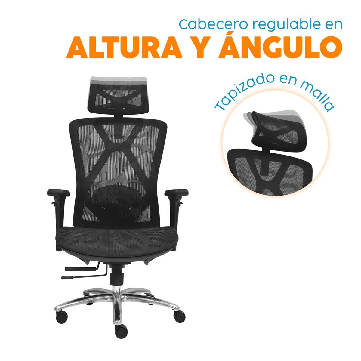 BONNO - Silla Escritorio Negro Con Cabecero Levi Plus II
