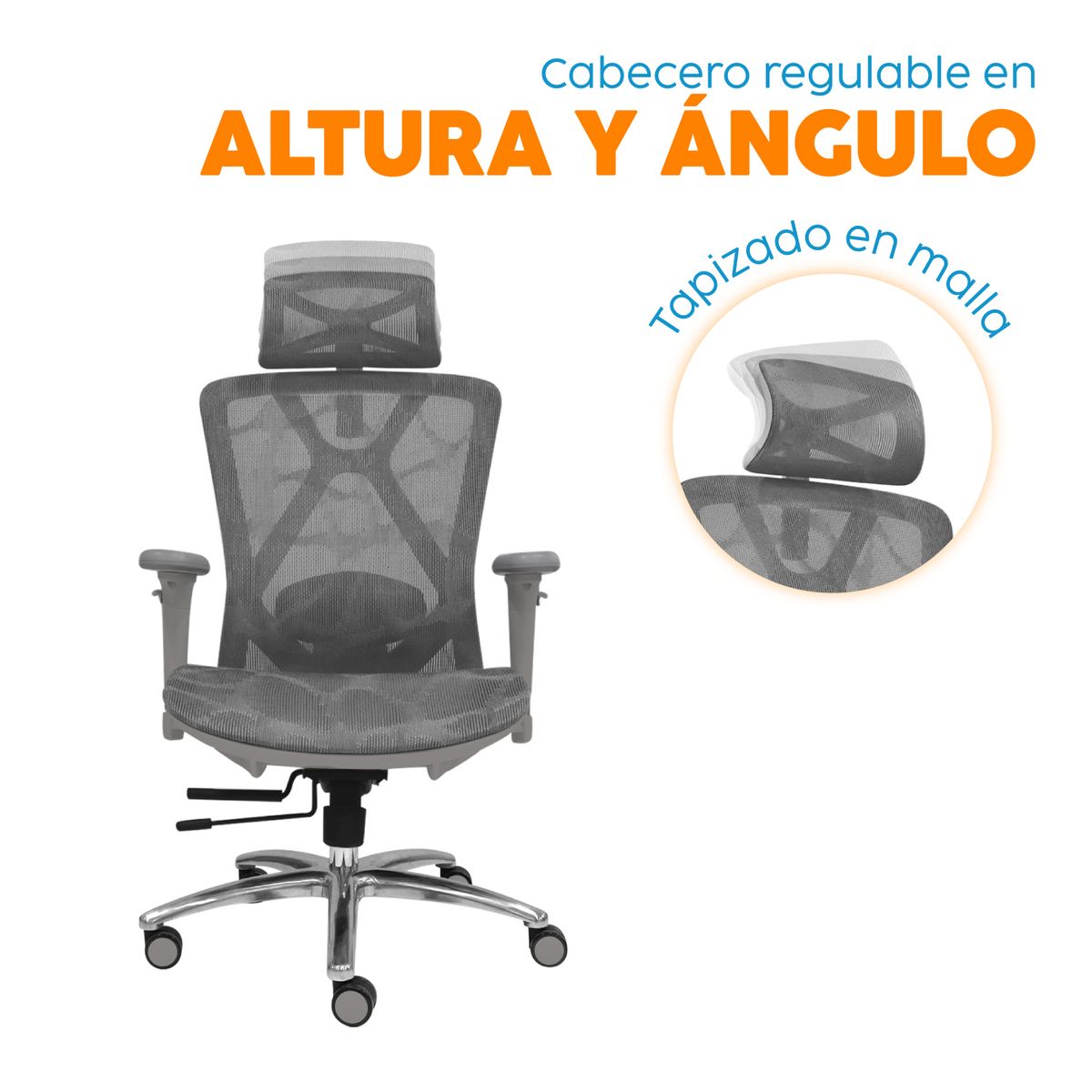 BONNO - Silla Escritorio Gris Con Cabecero Levi Plus II