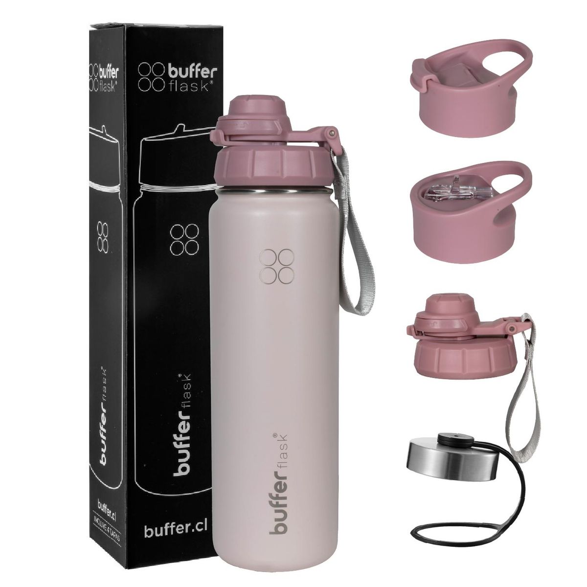 BUFFER FLASK - Termo Botella Agua Termica Inoxidable Buffer+Tapas - Rosa