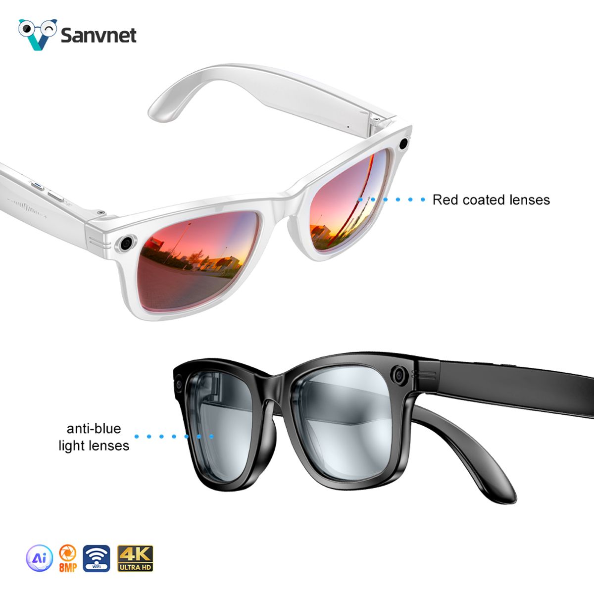 GENERICO - Gafas de Sol Inteligentes Lentes Duales Cámara 4k Wifi Traductoras llamadas música